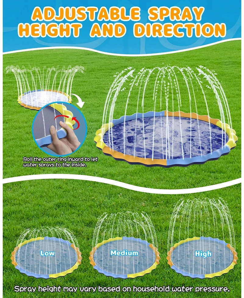 Aofar 110'' Splash Pad Sprinkler Mat Pool Summer Outdoor Fun
