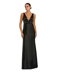 Mac Duggal Women's Sleeveless V Neck Satin Gown With Bow Details