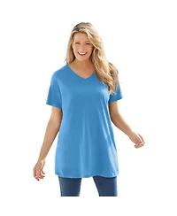 Woman Within Plus Perfect Short-Sleeve V-Neck Tunic