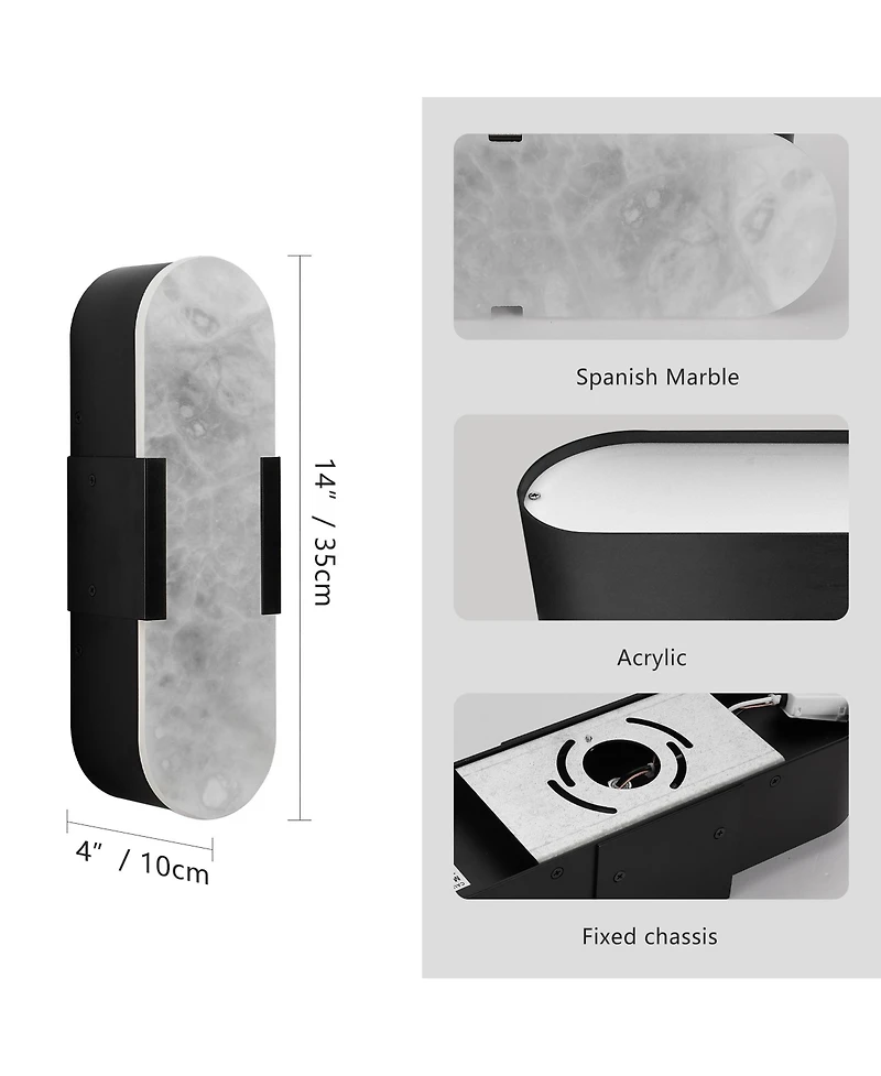 Busdays Set of 2 Marble Wall Sconce 13.8 Inch Modern Indoor Bathroom Lighting for Living Room Bedroom Hallway Stairs