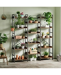 homfan 14-Tier Rustic Open Bookshelf, Carbon Steel Frame Storage Organizer with Side Guard Rails and Anti-Tilt Design,Easy Assembly Home Display Shelf