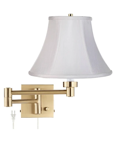 Barnes and Ivy Modern Swing Arm Wall Lamp Warm Antique Brass Plug-In Light Fixture Fabric Bell Shade Bedroom Bedside Reading