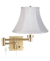 Barnes and Ivy Modern Swing Arm Wall Lamp Warm Antique Brass Plug-In Light Fixture Fabric Bell Shade Bedroom Bedside Reading