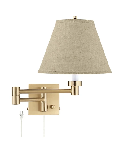 Barnes and Ivy Alta High 3 Light Bathroom Vanity Wall Lamp Light Fixture Mount Plug-In Cord Swing Arm with Burlap Empire Shade