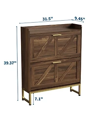 homfan Narrow Shoe Cabinet for Entryway with 2 Flip Drawers, Adjustable Shelves, Dustproof Back Panel