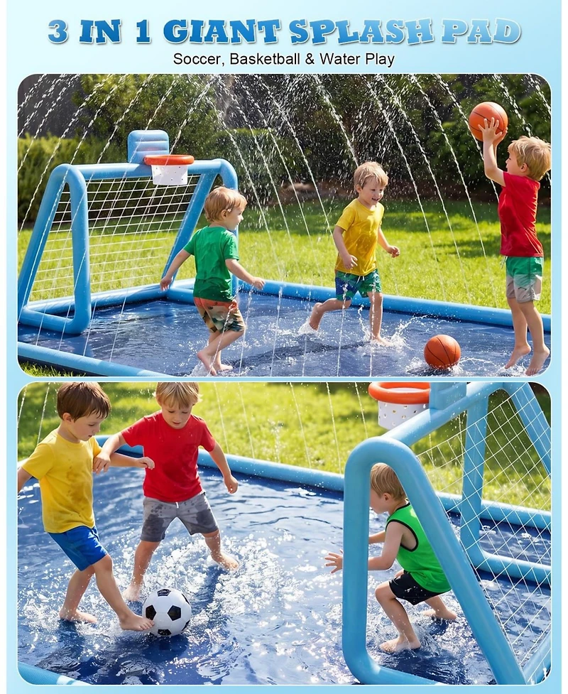 Aofar 3-in-1 Splash Pad Sprinkler Soccer Basketball Water Mat