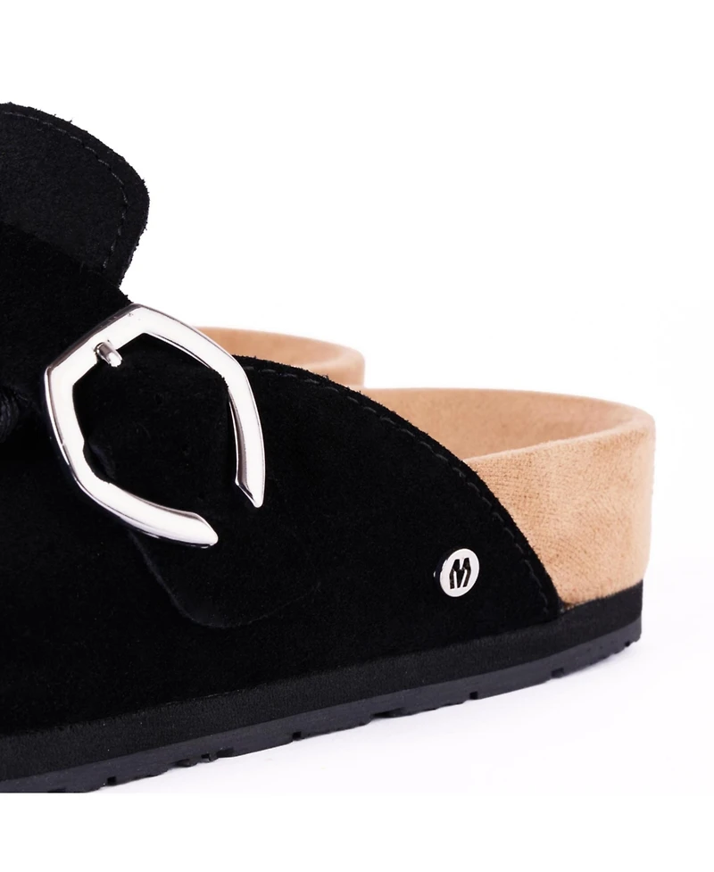 Minnetonka Women's Rhinestone Suede Adjustable Buckle Clogs
