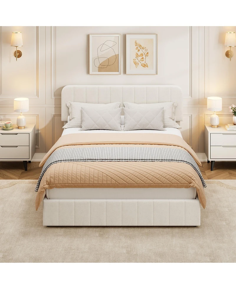 gaomon Velvet Upholstered Platform Bed with 4 Storage Drawers - Adjustable Headboard, No Box Spring Needed, Easy Assembly