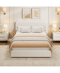 gaomon Velvet Upholstered Platform Bed with 4 Storage Drawers - Adjustable Headboard, No Box Spring Needed, Easy Assembly