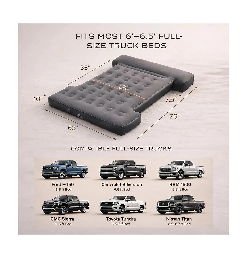 Ayamaya Truck Bed Air Mattress 6.5FT with Rechargeable Pump, Inflatable Pickup Mattress for 6–6.5 ft Full-Size Truck Beds