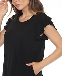 White Mark Women's Flutter-Sleeve Top and Pull-On Shorts Set