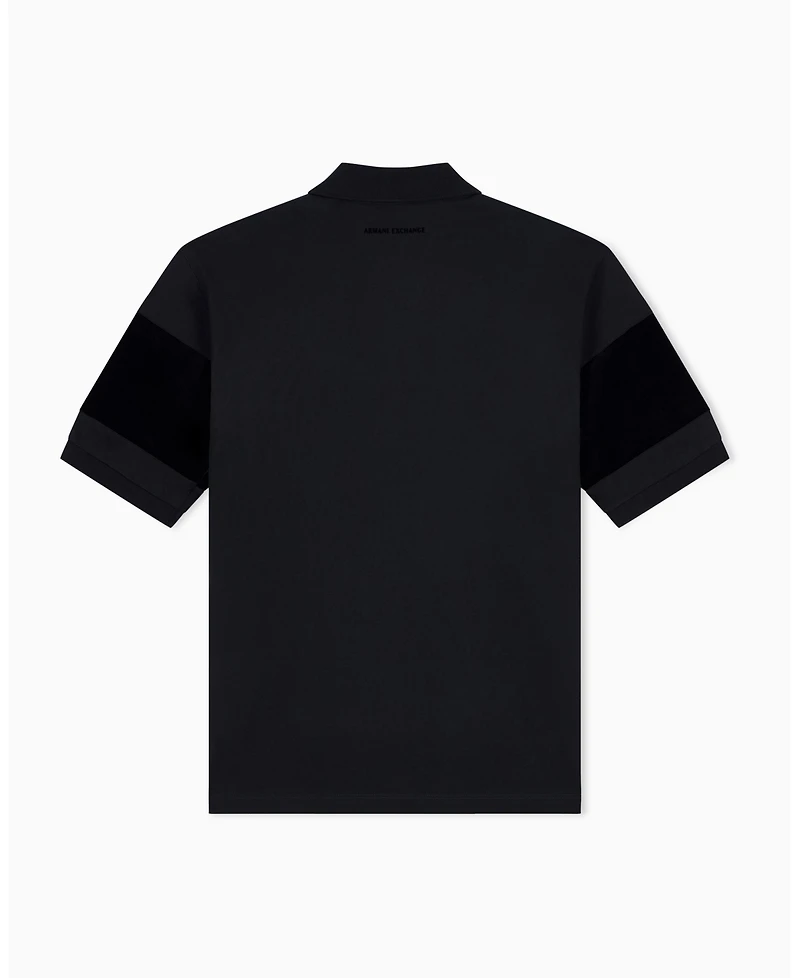 A|X Armani Exchange Men's Regular Fit Short Sleeve Mercerized Cotton Colorblock Zip Polo Shirt