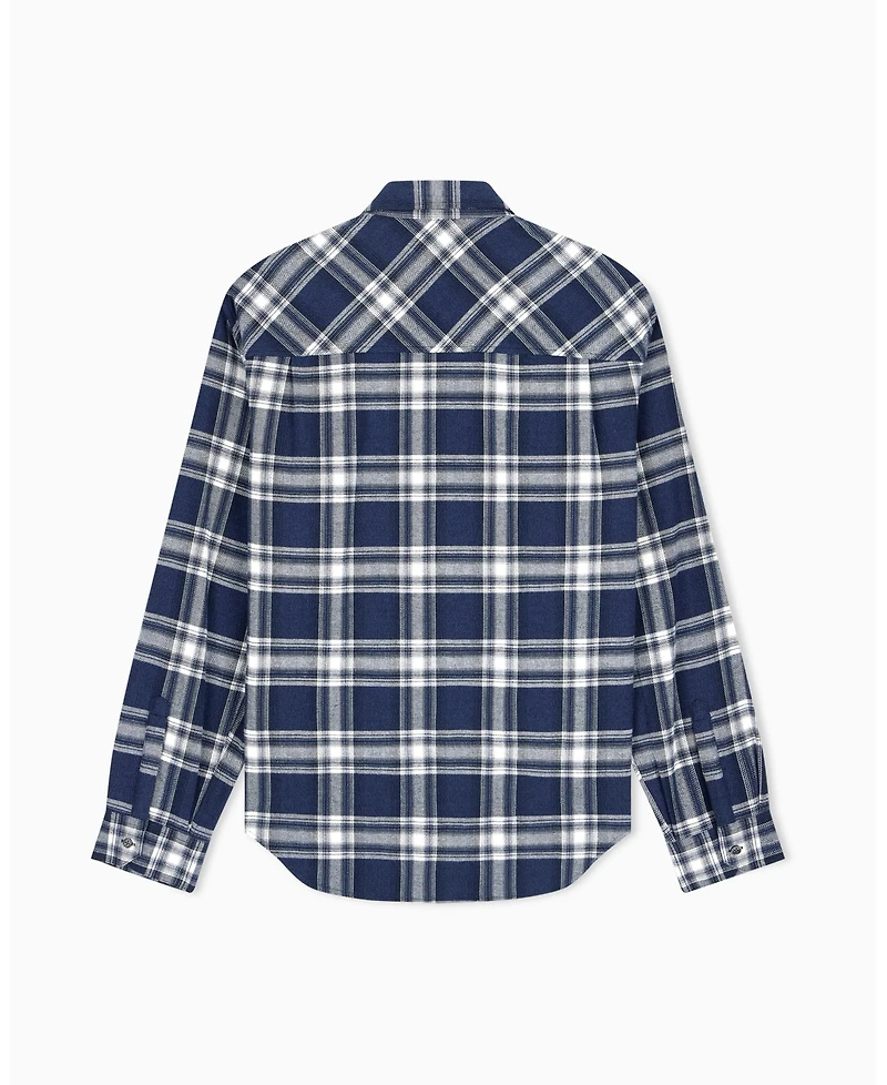 A|X Armani Exchange Men's Crossover Plaid Cotton Shirt with Back Graphic
