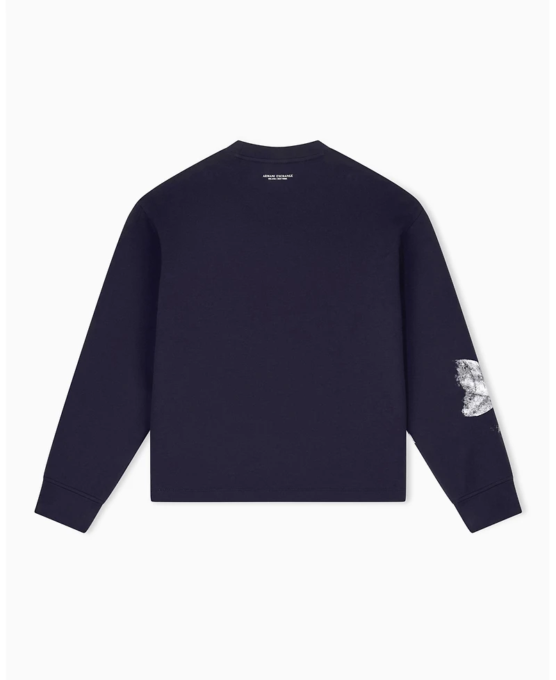 A|X Armani Exchange Men's Exposed Flower Bonded Cotton Crewneck Sweatshirt