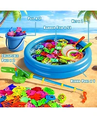 Gnuadz 51 Fishes Fishing Game Water Table Bath Toy Pole Rod Net Floating Fish Outdoor Kids Gift