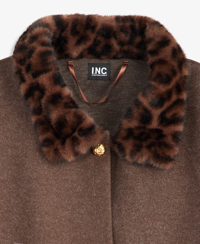 I.n.c. International Concepts Women's Solid Faux-Fur Animal-Print-Collar Cropped Cape, Macy's Exclusive