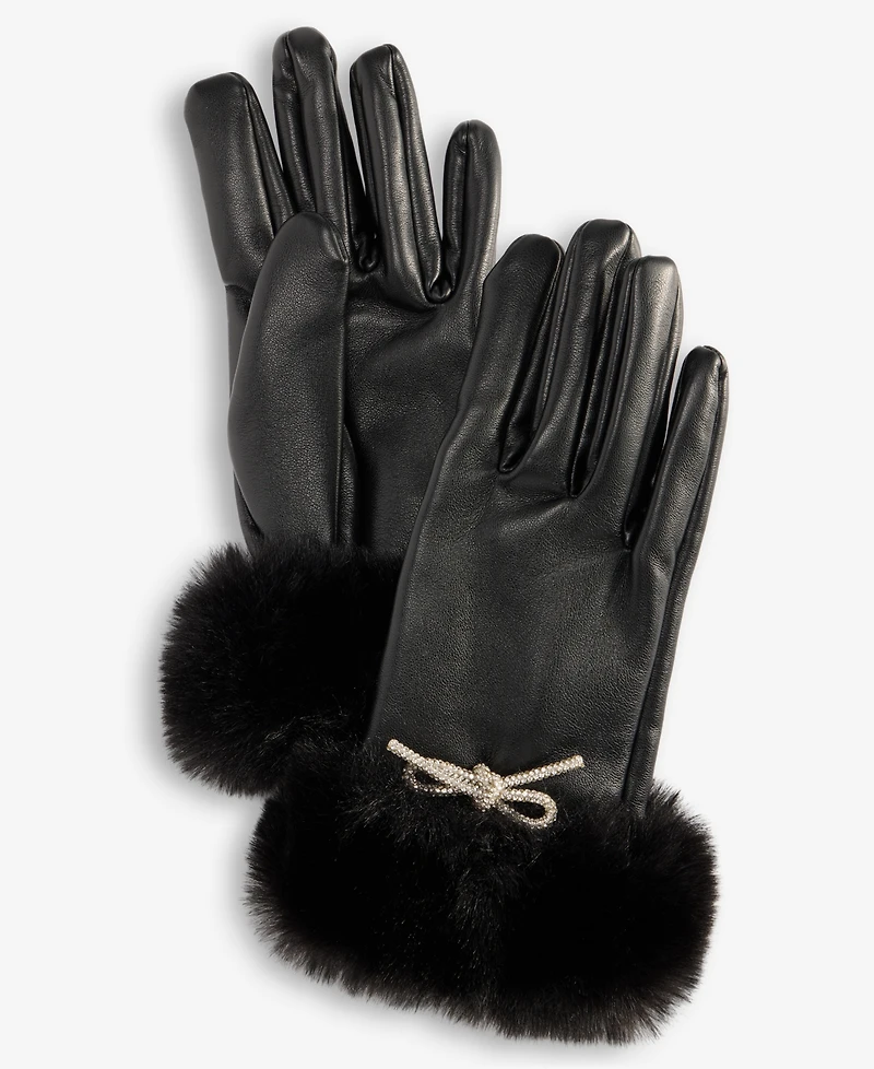 I.n.c. International Concepts Women's Bow Embellished Gloves with Faux-Fur Cuff, Macy's Exclusive