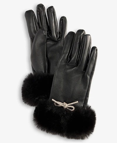 I.n.c. International Concepts Women's Bow Embellished Gloves with Faux-Fur Cuff, Macy's Exclusive