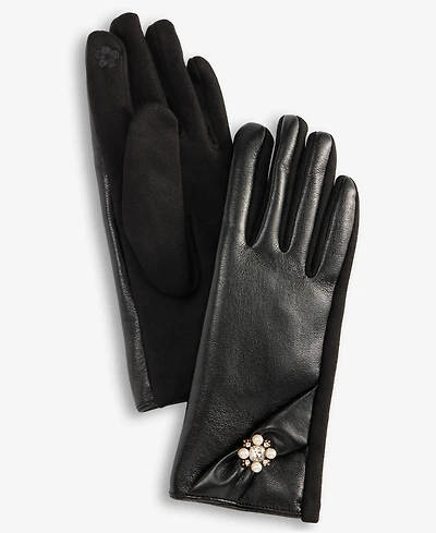 I.n.c. International Concepts Women's Brooch Faux-Leather Gloves, Macy's Exclusive