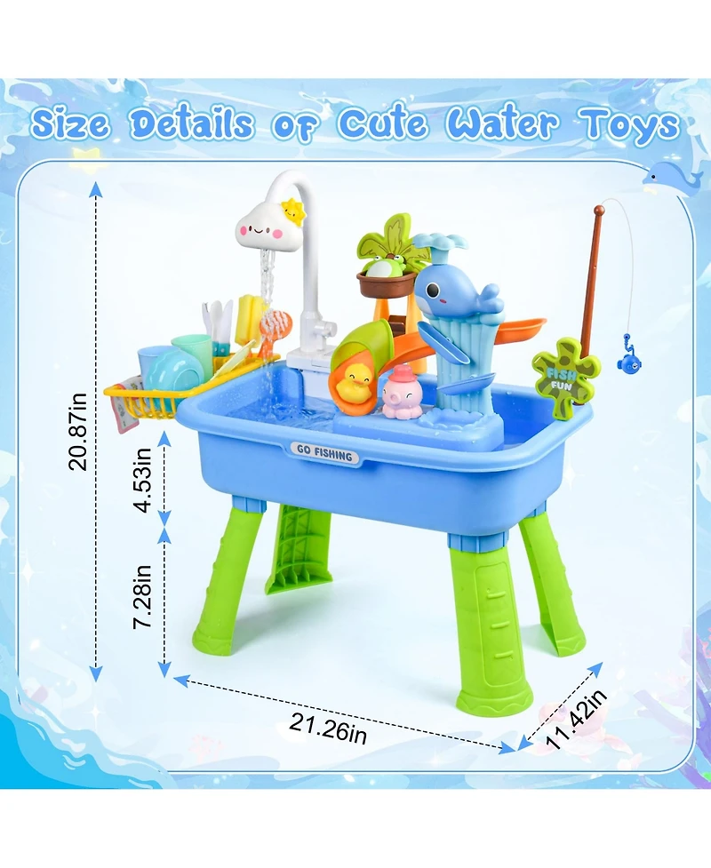 Gnuadz 4-in-1 Sand Water Table Kitchen Sink Pump Faucet Play Food Fishing Set