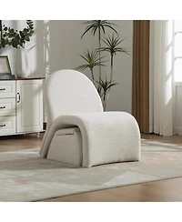 Rainsken Modern Upholstered Armless Chair, with Storage Ottoman, Chenille Accent Chair, for Living Room,Bedroom,Office and Reading Room