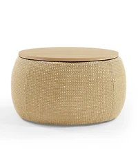 Rainsken Linen Upholstered Round Storage Ottoman
