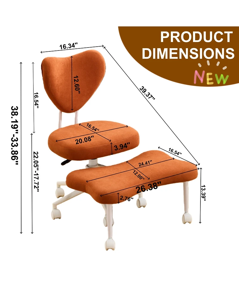 Rainsken Meditation chair, Corduroy fabric, with lumbar support and a height, Heart-Shaped Backrest, Adjustable Height, for Office, Study