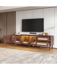 Rainsken 70'' Led Rattan Tv Stand, with App Controlled Led Lights, for TVs up to 80'', Rattan-inspired Media Console Table, for Living room, Bedroom