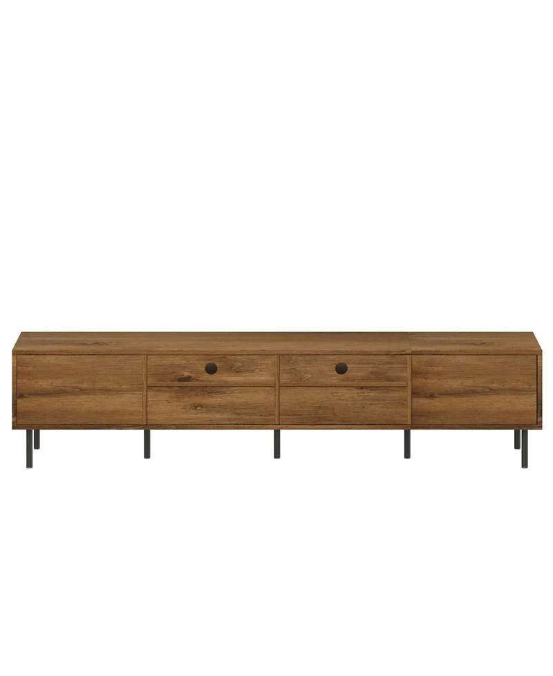 Rainsken 80" Mid Century Tv Stand, with 2 Drawers, 2 Doors, and Open Space, for TVs Up to 85", Media Console, for Living room, Bedroom, Home Theatre