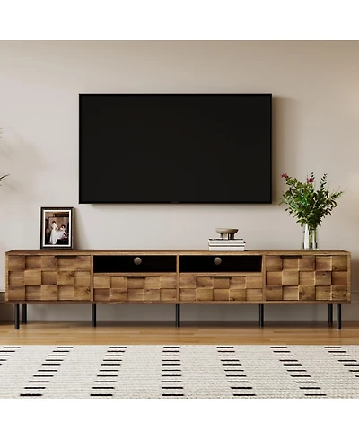 Rainsken 80" Mid Century Tv Stand, with 2 Drawers, 2 Doors, and Open Space, for TVs Up to 85", Media Console, for Living room, Bedroom, Home Theatre