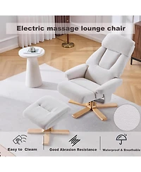 Rainsken 360degree(s) Swivel Accent Chair, with Upholstered Heated Massage, Ergonomic Lounge Recliner, ottoma, for Bedroom, Office, Apartment