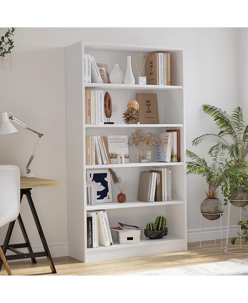 Rainsken 5 Shelf Modern Wood Bookshelf, 60 Inch Tall Display Bookcase with Adjustable Shelf, Book Storage Organizer for Home Office, Study Room