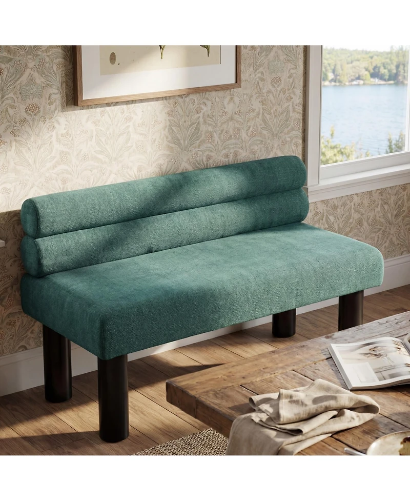 Rainsken Upholstered Dining Bench with Backrest, End of Bed and Entryway Ottoman with Rubber Wood Legs for Dining Room and Bedroom, 300 Lbs Support