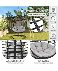 Rainsken Hanging Egg Chair with Cushion, Indoor Outdoor, Patio Wicker Hammock Chair, 350lbs Capacity, Metal Frame, for Patio Balcony Backyard