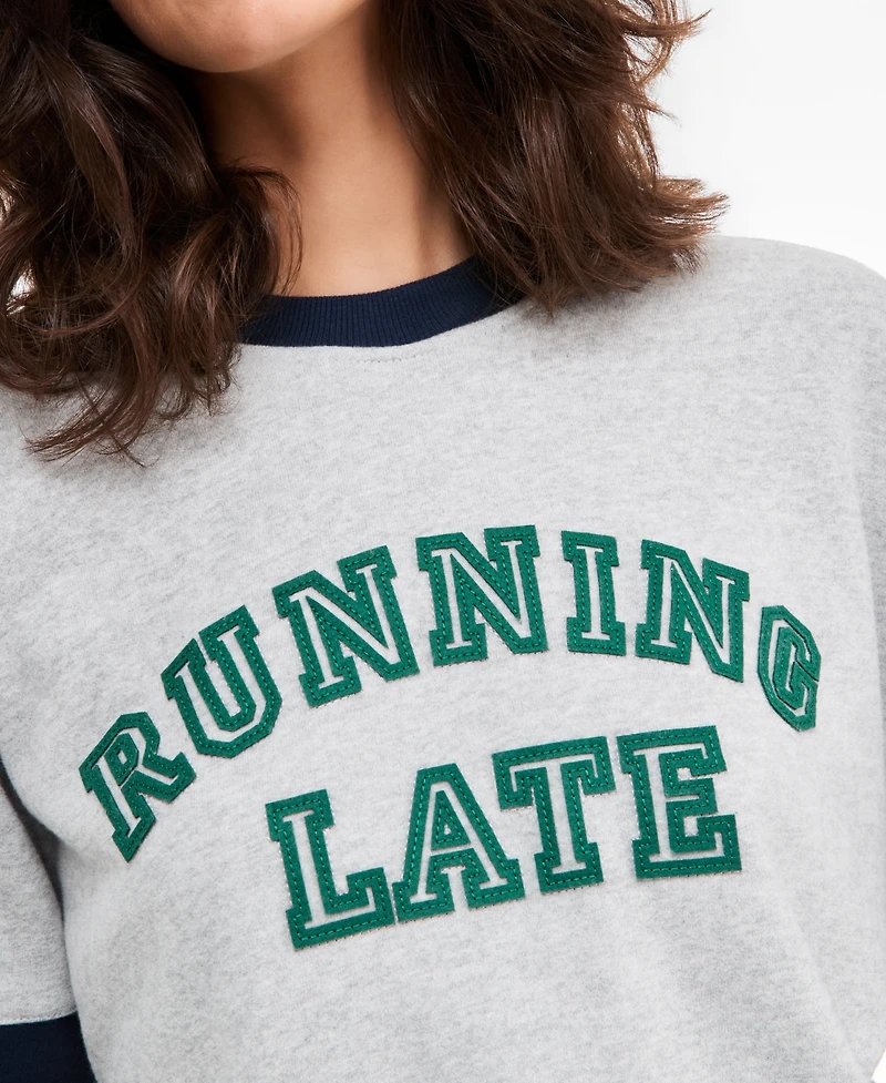 On 34th Women's Crewneck Colorblock Running Late Graphic Sweatshirt, Macy's Exclusive