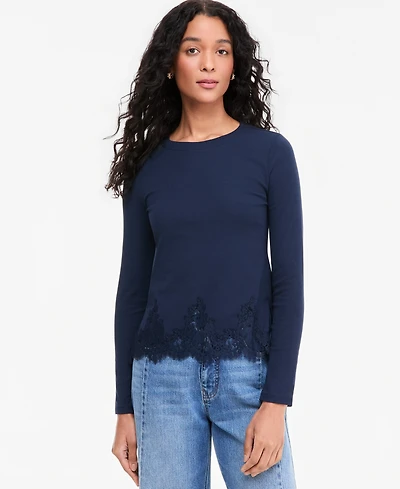 On 34th Women's Long-Sleeve Lace-Trim Knit Top, Macy's Exclusive