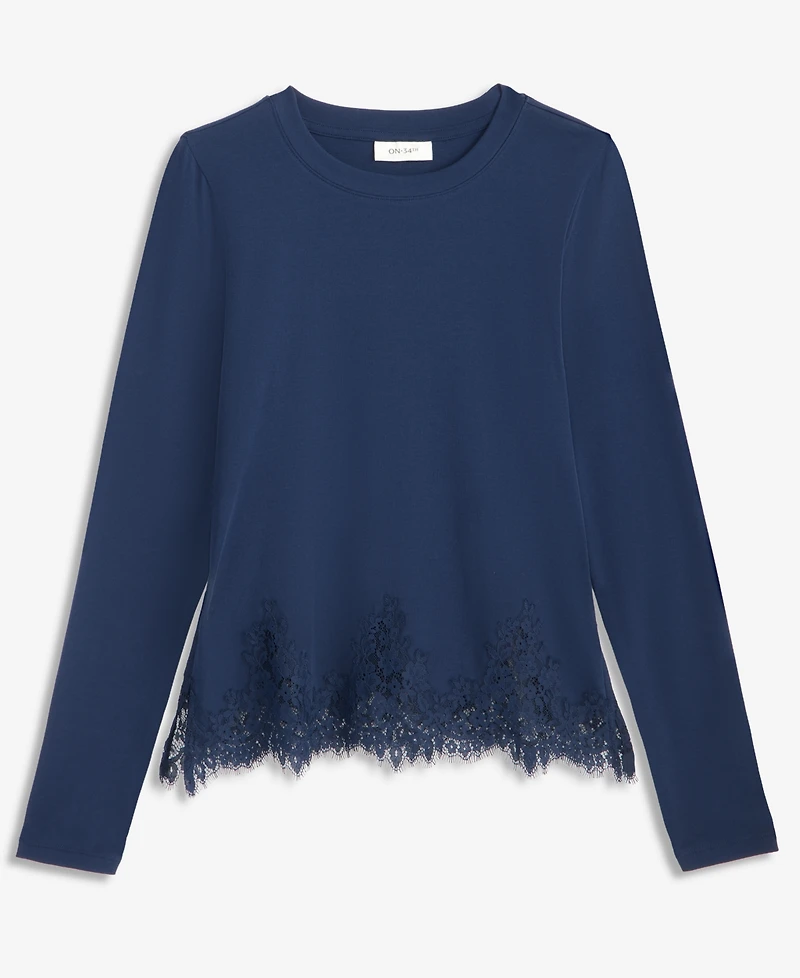 On 34th Women's Long-Sleeve Lace-Trim Knit Top, Macy's Exclusive
