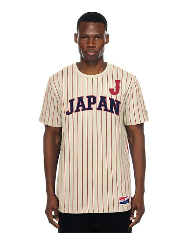 New Era Men's Cream Japan Baseball Throwback Meshback Pinstripe T-Shirt