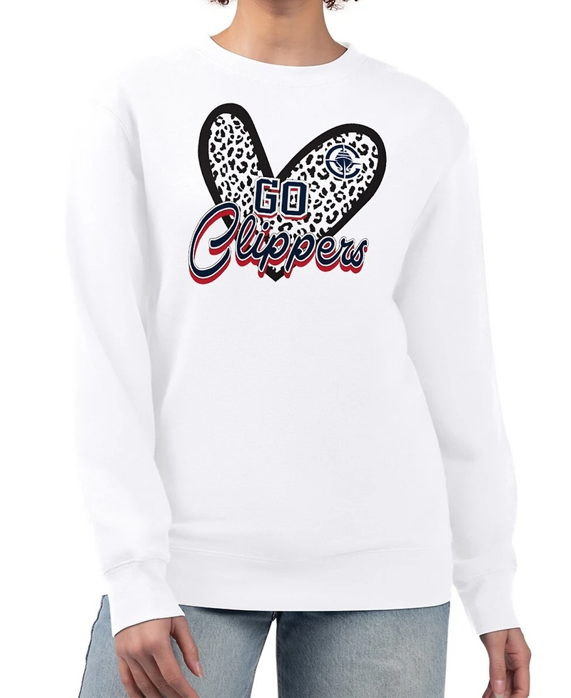G-iii 4Her by Carl Banks Women's White La Clippers Leopard Heart Fleece Pullover Sweatshirt