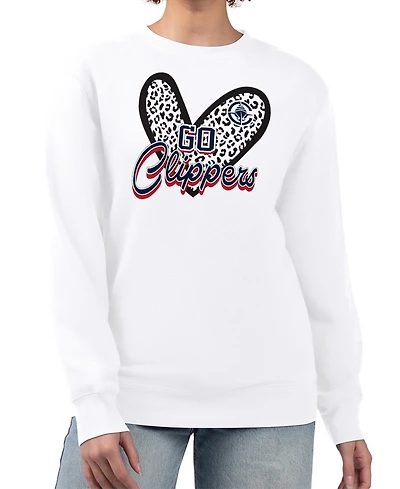 G-iii 4Her by Carl Banks Women's White La Clippers Leopard Heart Fleece Pullover Sweatshirt
