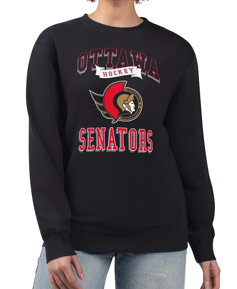 G-iii 4Her by Carl Banks Women's Black Ottawa Senators Team Logo Tri-Blend Fleece Pullover Sweatshirt