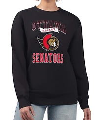 G-iii 4Her by Carl Banks Women's Black Ottawa Senators Team Logo Tri-Blend Fleece Pullover Sweatshirt