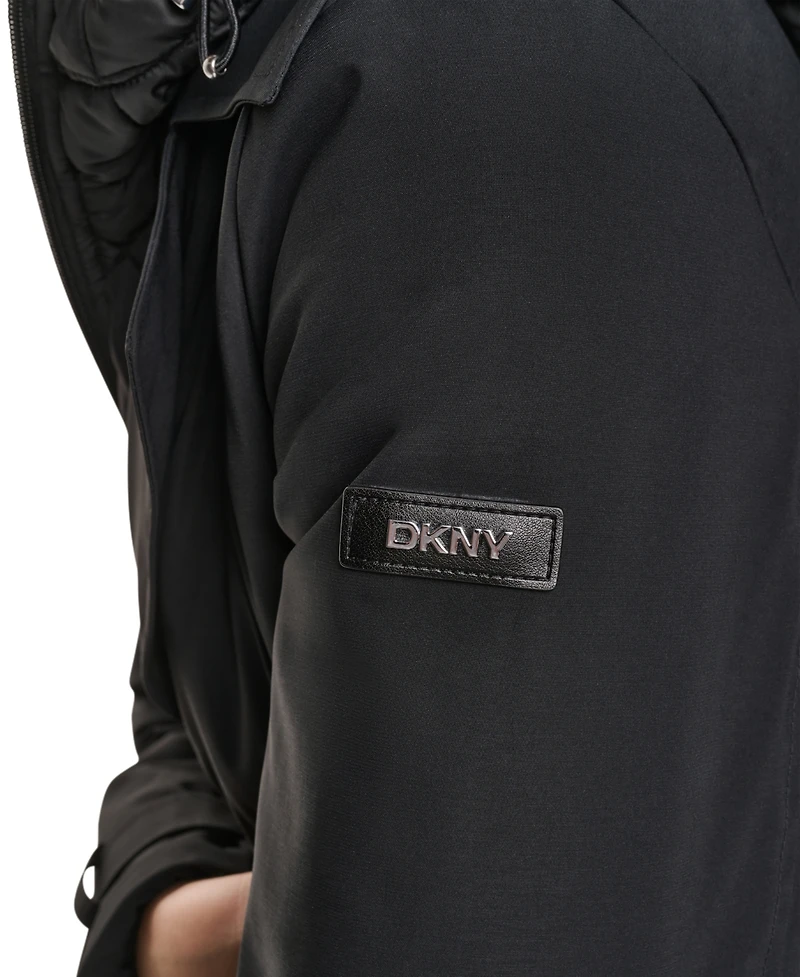 Dkny Women's Belted Trench with Hooded Bib Coat