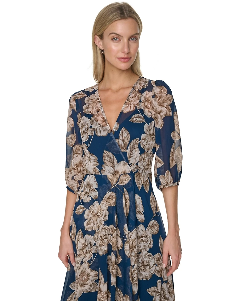 Calvin Klein Women's Floral Chiffon V-Neck Midi Dress
