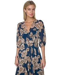 Calvin Klein Women's Floral Chiffon V-Neck Midi Dress