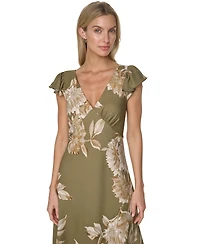 Calvin Klein Women's Printed V-Neck Midi Dress