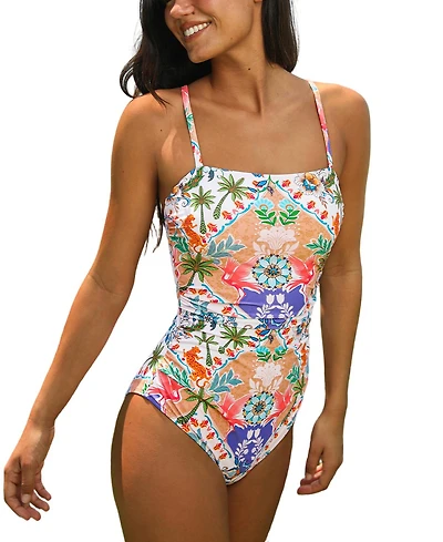 Cupshe Women's Square Neck Ruched Pull-On Adjustable Strap One-Piece Swimsuit