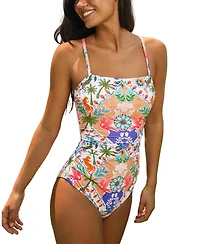 Cupshe Women's Square Neck Ruched Pull-On Adjustable Strap One-Piece Swimsuit