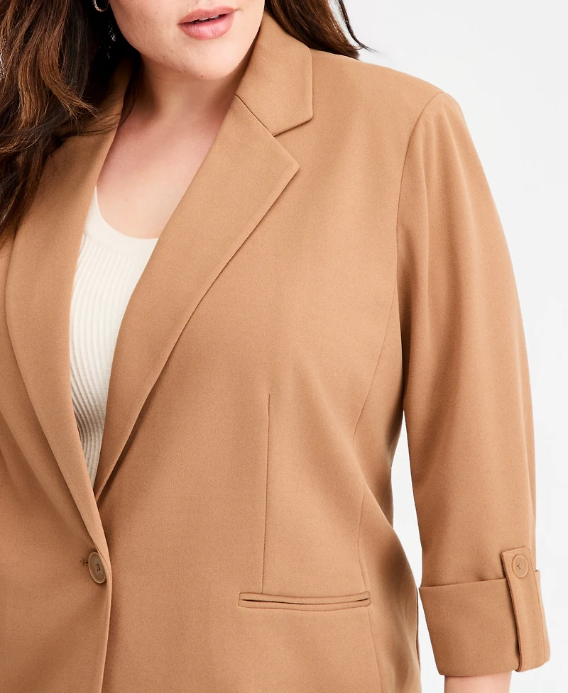 Anne Klein Essentials Plus Roll-Tab-Sleeve One-Button Blazer