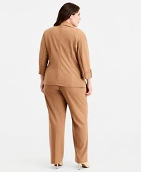 Anne Klein Essentials Plus Size Roll Tab Sleeve One Button Blazer High Rise Straight Leg Pants